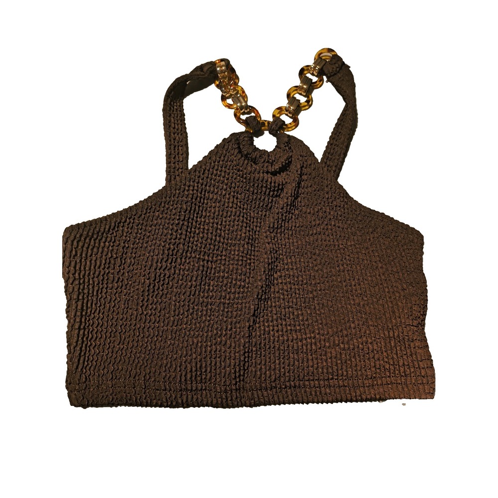SHEIN Women's Brown Stretchy Rib-Knit Halter Crop Top – Size XS